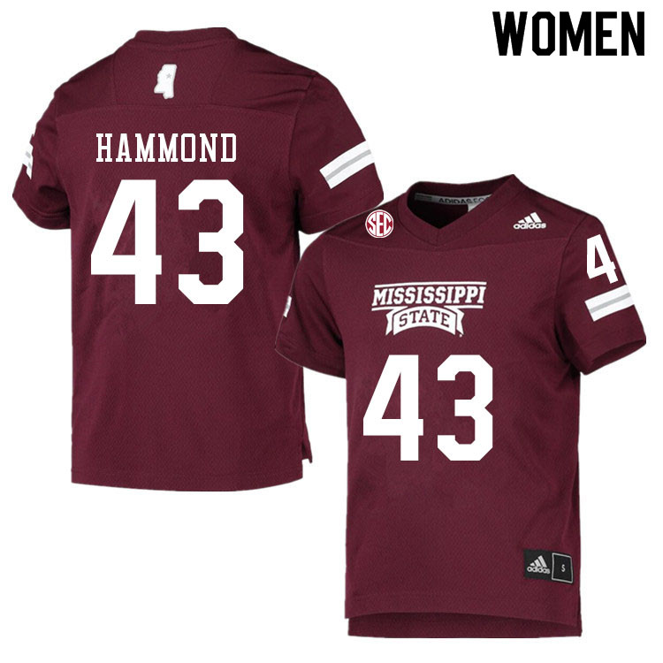 Women #43 Hayes Hammond Mississippi State Bulldogs College Football Jerseys Sale-Maroon